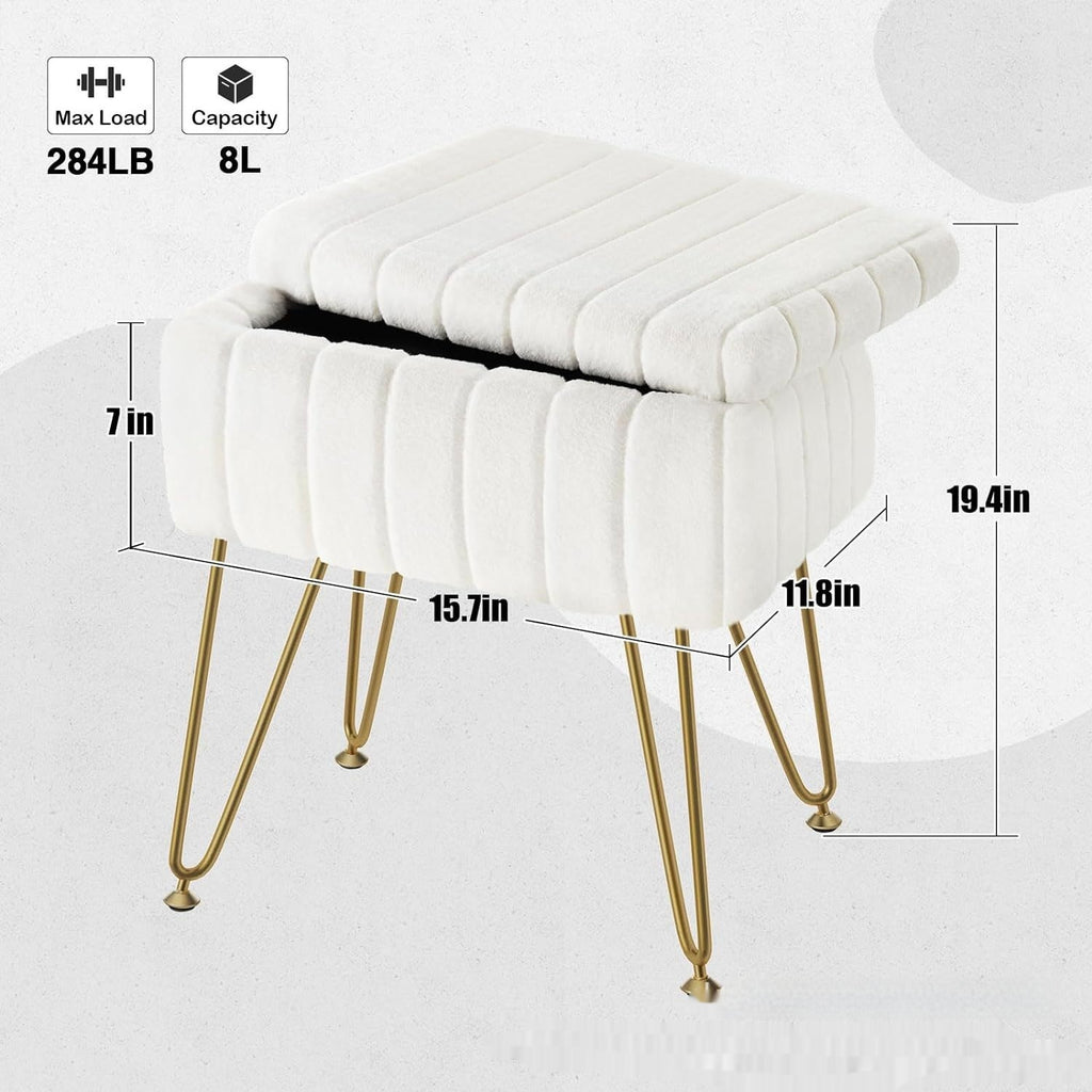 Dresser Square White Small Size Makeup Stool